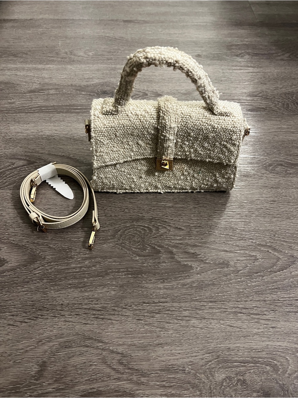 H&M cream boucle mini top-handle bag with detachable strap